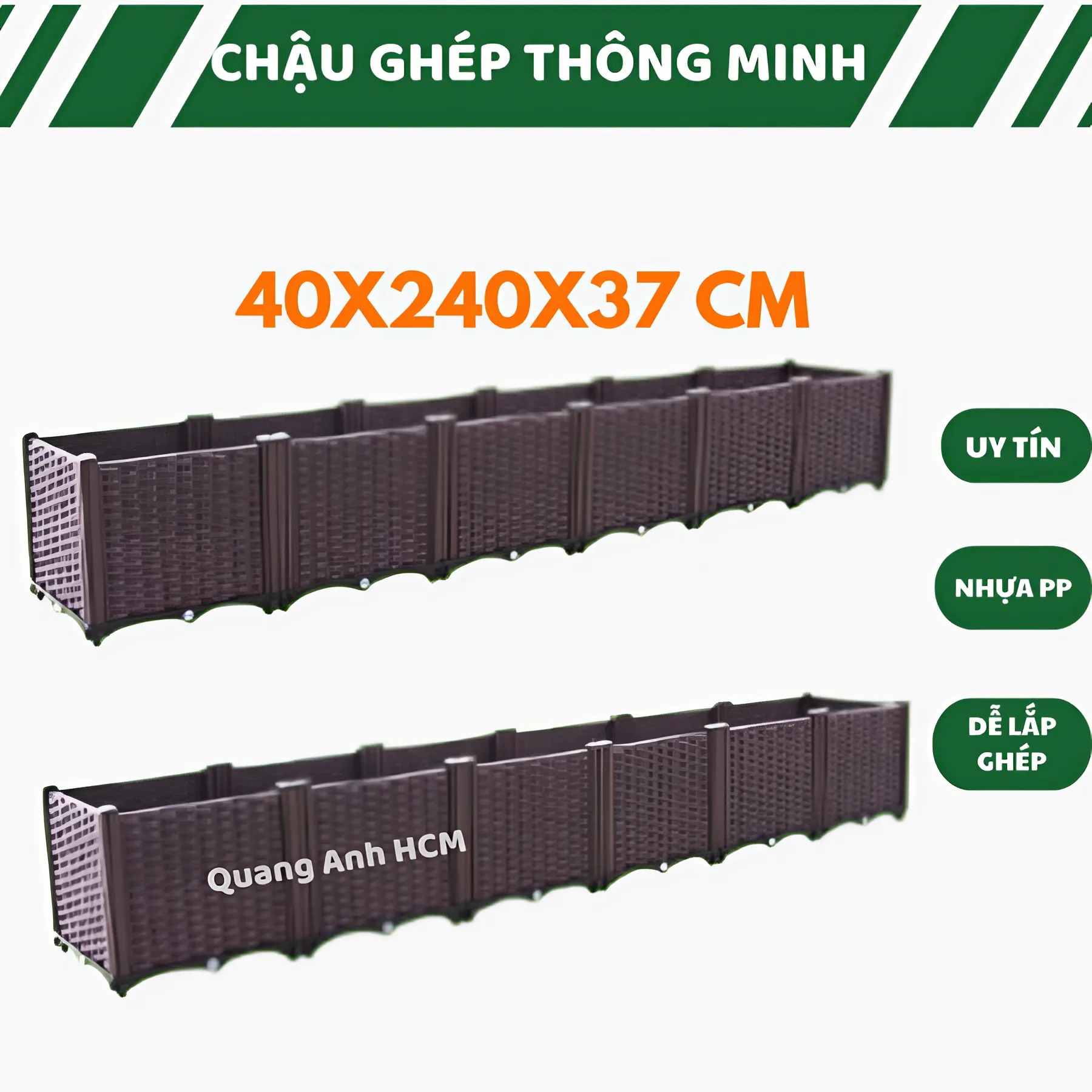 Chậu ghép nâu kích thước 40x240x37 cm _ Trồng rau thoải mái không lo diện tích.