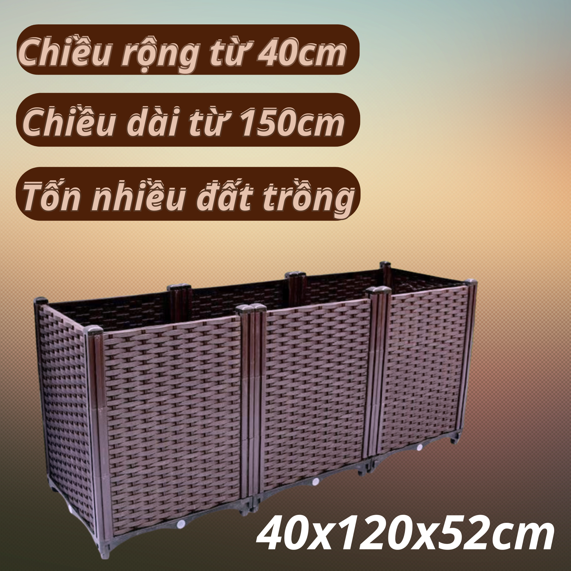 ảnh chậu ghép nâu kích thước 40x120x52 cm